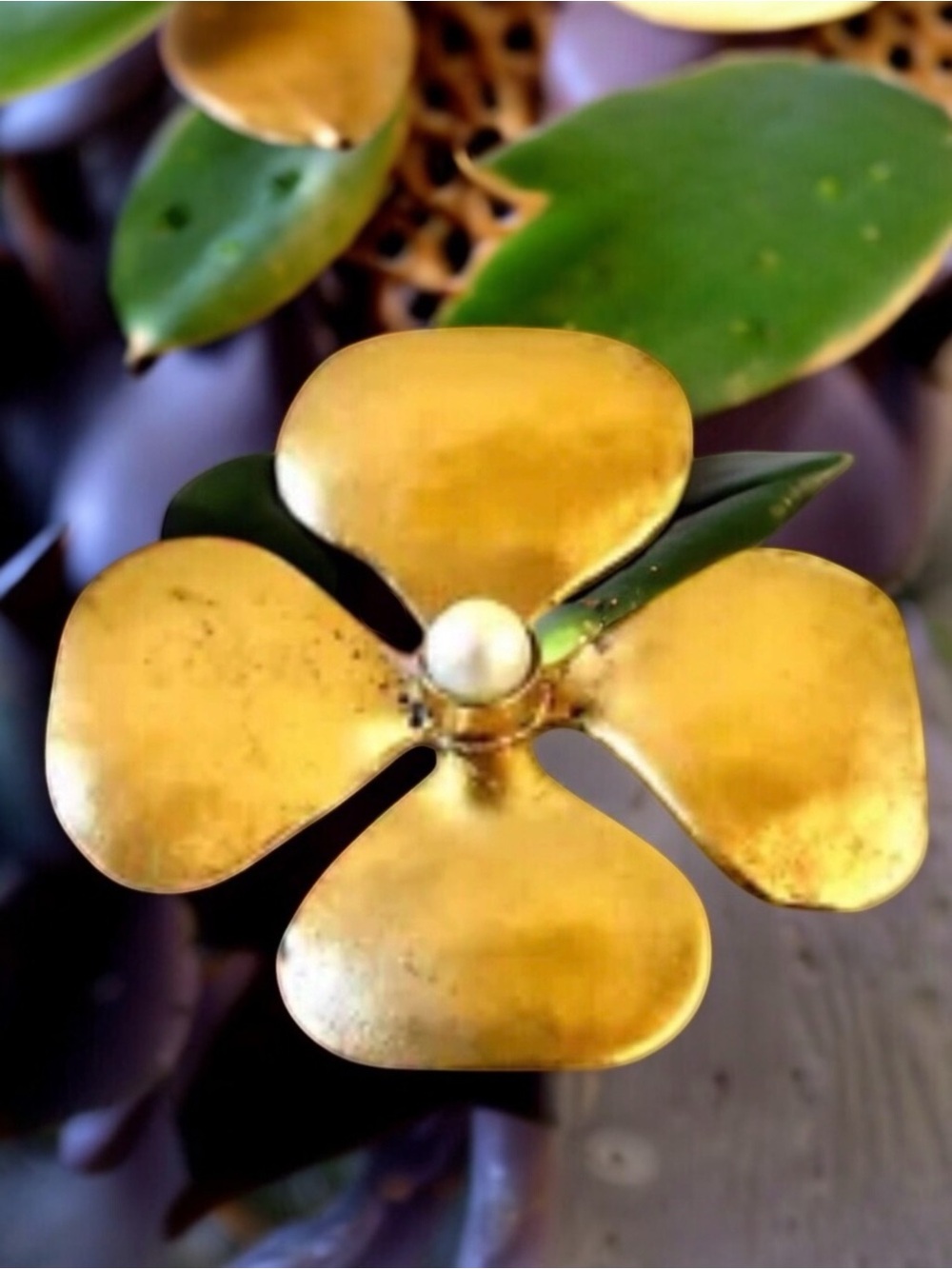 Van Peterson Four Leaf Clover Brooch Gold Vermeil over Sterling Silver Silver